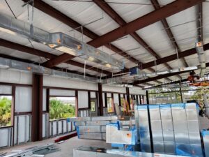 Large-scale HVAC duct installation in a commercial building by Huggins Mechanical in Jacksonville, FL