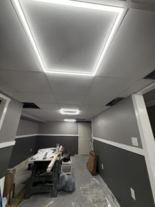 Newly installed LED panel lights in a modern room by MBN Electric in North Providence, RI