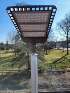 A newly installed LED street light fixture by Next Level Contracting LLC in Dayton, OH