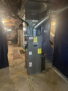 A newly installed Lennox furnace and air handler unit in a basement by Tapper Energy in Dauphin, PA.