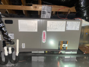 A Lennox HVAC air handler unit installed in an attic by Subzero Mechanical LLC Heating & Air in Concord, NC.