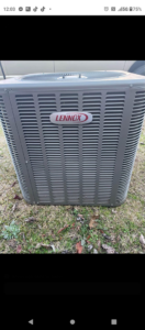 A Lennox outdoor HVAC condenser unit installed by NAS Heating & Air, serving homes in Fayetteville, NC.