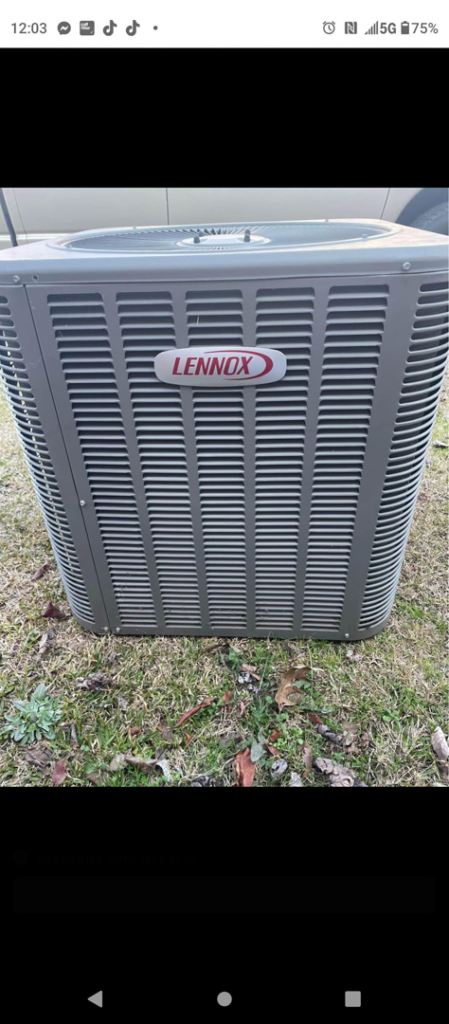 A Lennox outdoor HVAC condenser unit installed by NAS Heating & Air, serving homes in Fayetteville, NC.