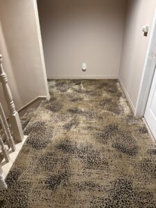 A clean leopard print carpet in a hallway, showcasing work by Mystic Steam Carpet & Upholstery Cleaning in Long Beach, CA