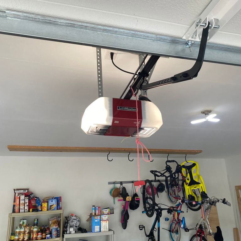A LiftMaster garage door opener installed in a residential garage by The Region's Garage Door Repair in Hammond, IN.