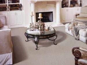 A spacious living room featuring a light beige carpet installed by Floor Designs Unlimited, LLC in Pittsburgh, PA