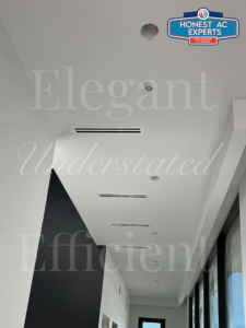 Modern linear HVAC diffusers installed in a ceiling by Honest AC Experts in Las Vegas, NV
