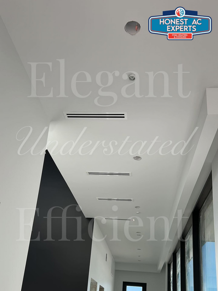 Modern linear HVAC diffusers installed in a ceiling by Honest AC Experts in Las Vegas, NV