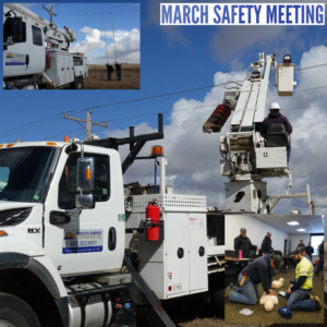 A lineworker in a bucket truck performing maintenance on power lines for Dakota Energy Cooperative in Huron, SD.