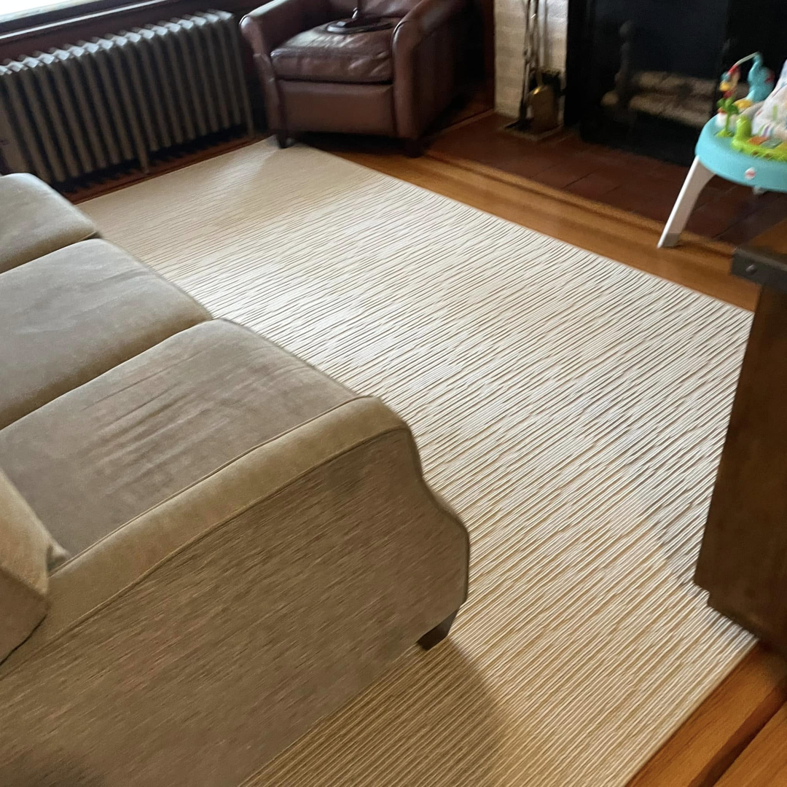 A textured area rug or wall-to-wall carpet installed in a cozy living room by J MIKE PONTE FLOOR COVERING in Lowell, MA.