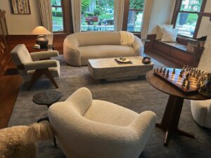 A modern living room featuring a large area rug, a service provided by Alameda Carpet & Upholstery Cleaners in Portland, OR.