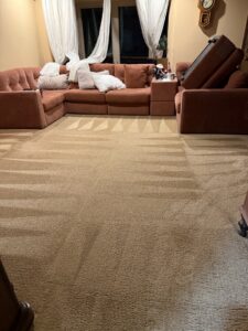 A living room carpet looking fresh and clean after service by Carpet Chemistry in Gulfport, MS.