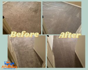 Before and after professional carpet cleaning in a living room by Arkansas Floor and Upholstery Care LLC in Fort Smith, AR.