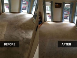 Before and after of a living room carpet cleaned to perfection by Kiwi Clean Carpet Cleaning in Phoenix, AZ.