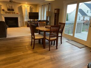 A newly installed light-colored carpet in a living room by Jordan's Flooring in Martinsburg, WV