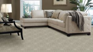 A beautifully furnished living room featuring new patterned carpet installed by Great Northern Flooring in Bensenville, IL.