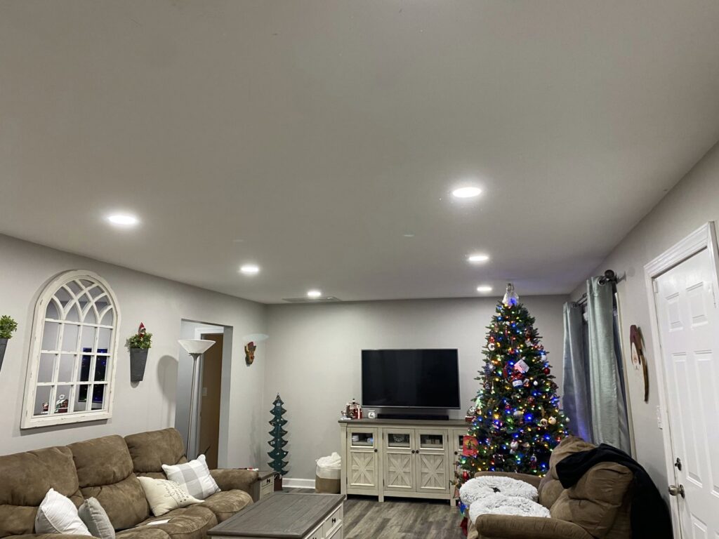 Living room with new recessed lighting installed by Fresh Start Electrical, LLC in Newport News, VA