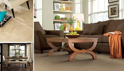 A cozy living room featuring a warm brown carpet installed by ProSource Flooring Kitchen & Bath of Naperville, IL.