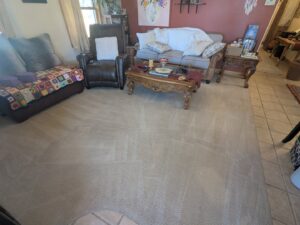 A living room featuring a freshly cleaned carpet with visible vacuum lines by Alamogordo Carpet Cleaning in Alamogordo, NM.