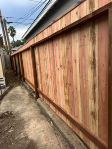 A long stretch of newly installed wood fence by Don Peterson Wood Fences & Decks in Santa Monica, CA.