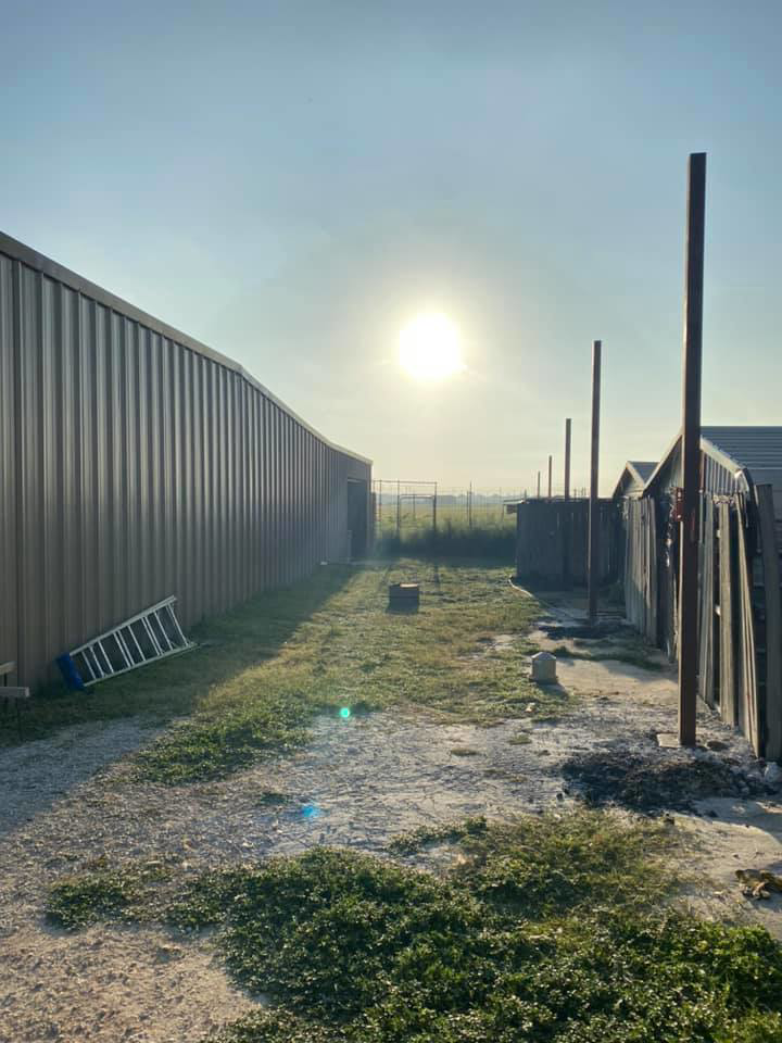 Metal fence posts being installed for an outdoor enclosure by Triple J Welding and Fabrication in San Antonio, TX.