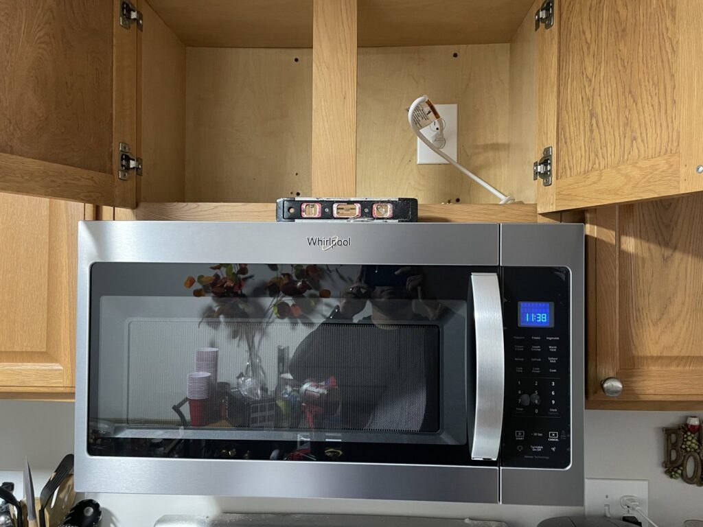 An electrical outlet installed for an over-the-range microwave by GBE. Lectrical LLC in Gaithersburg, MD