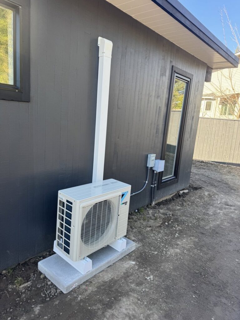 A newly installed mini-split condenser unit by JCL Heating and Cooling LLC in Gresham, OR.