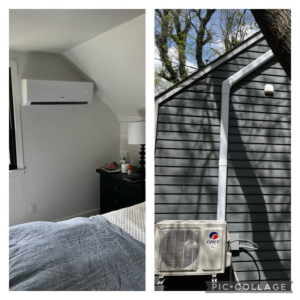 An indoor and outdoor mini-split HVAC system installation by SK Heating and Cooling in Bala Cynwyd, PA