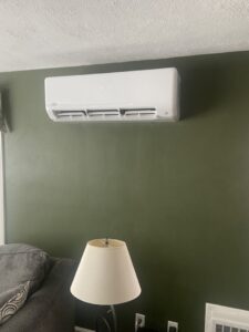 A mini-split indoor unit installed on a wall by Strine's Heating & A/C in York, PA.