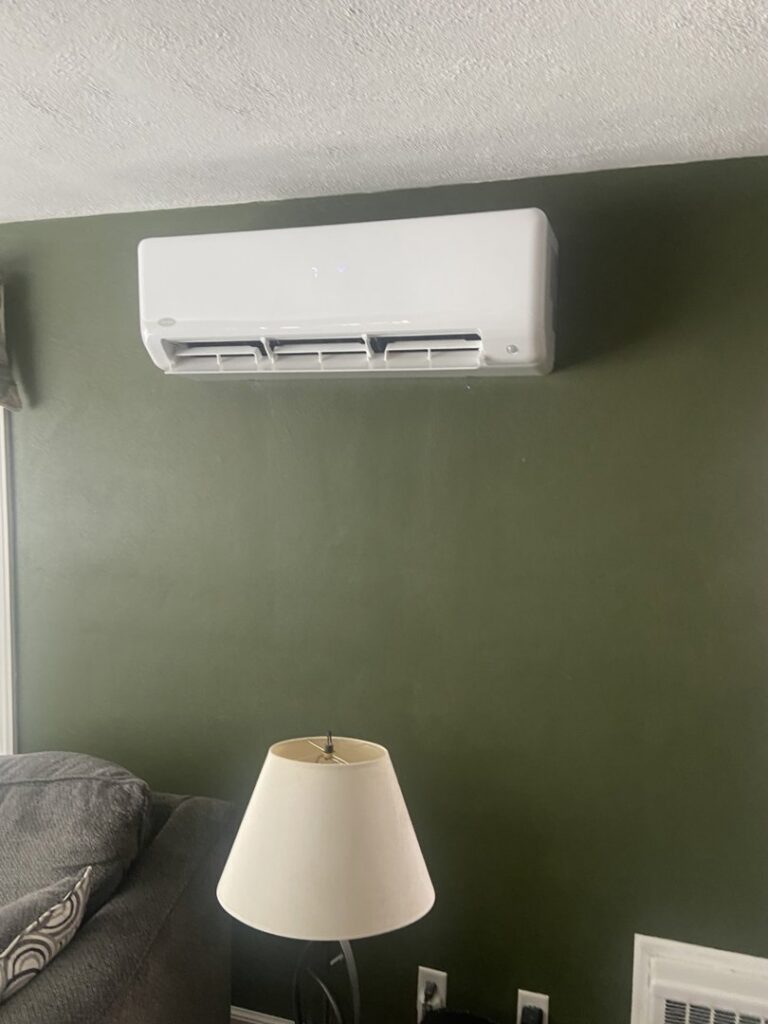 A mini-split indoor unit installed on a wall by Strine's Heating & A/C in York, PA.