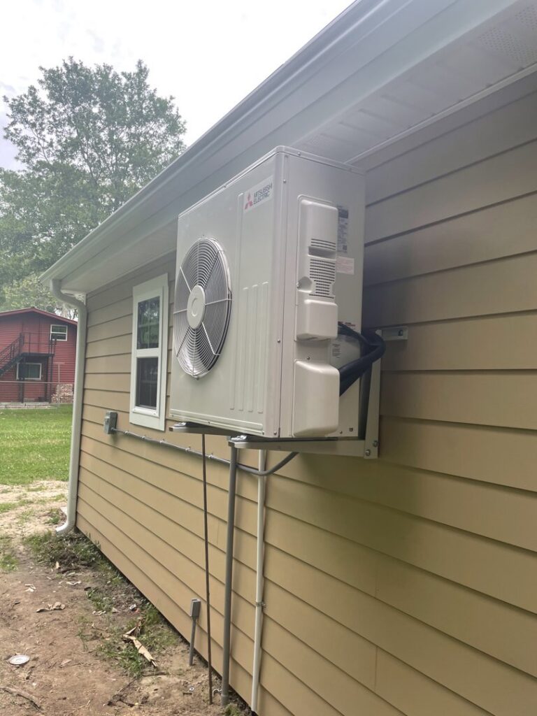 A mini-split outdoor unit installation by Caballero's A/C & Heating in Marrero, LA.