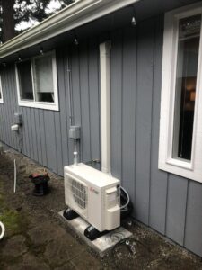 An outdoor mini-split unit and piping installed by Energy Technologies in Seattle, WA.