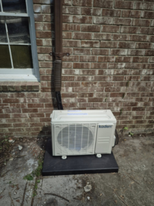 An outdoor Kaden mini-split condenser unit installed by Kirk Heating & Air Conditioning in Summerville, SC.