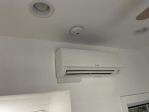 A newly installed Mitsubishi mini-split indoor unit by Smart HVAC LLC in Vancouver, WA.