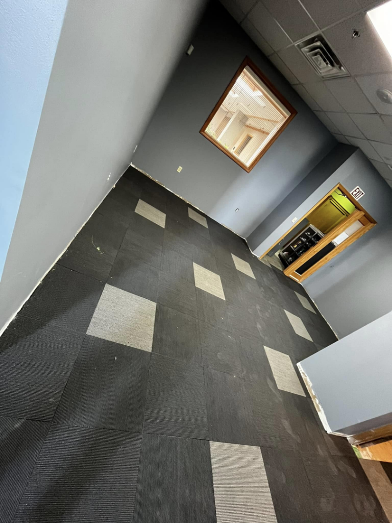 Modern carpet tile installation in a business office by Long's Family Flooring Solutions LLC in New Alexandria, PA.