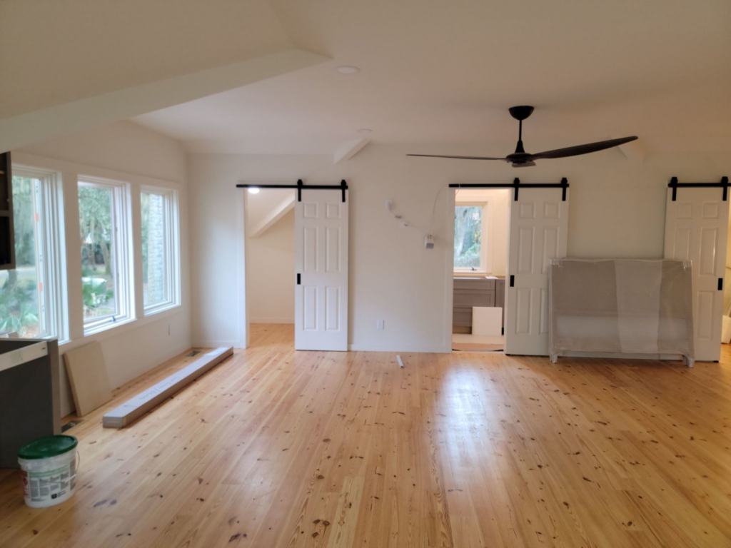 Modern ceiling fan and recessed lights installed in a spacious room by D&R Construction & Electrical Services in Summerville, SC.