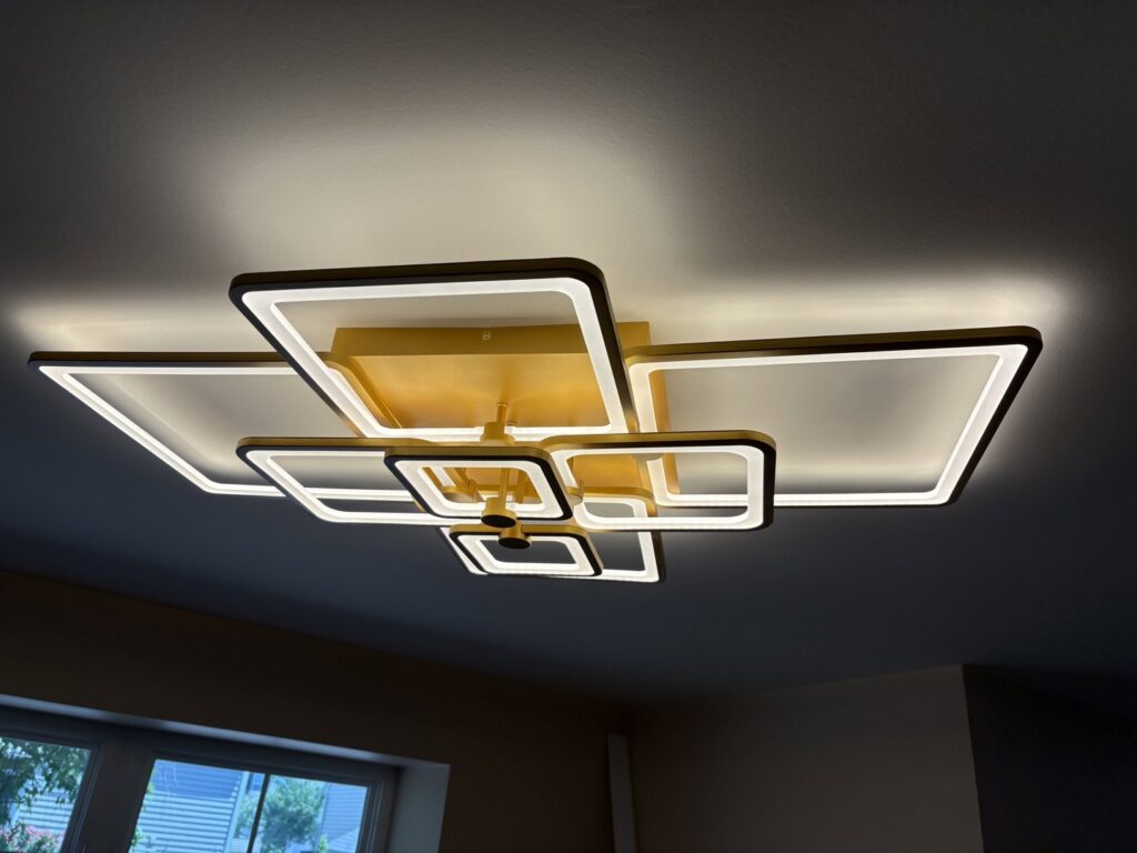 Installation of a unique modern ceiling light fixture by The Dorky Electrician, LLC in Coplay, PA