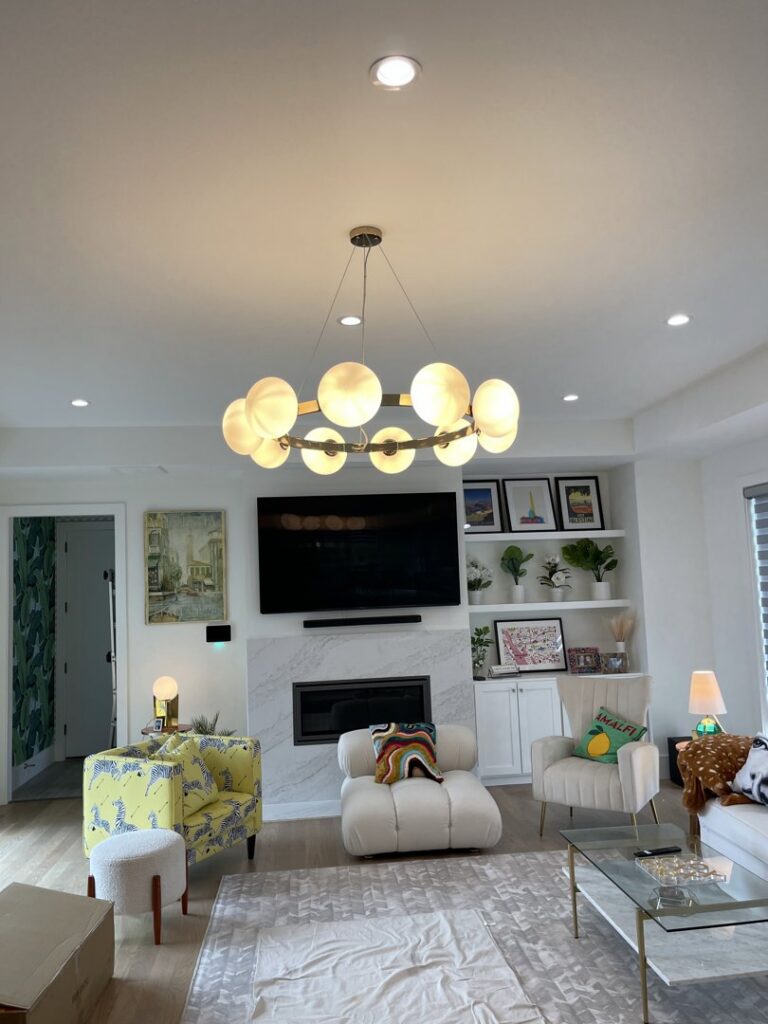 Modern circular chandelier and recessed lighting installed by Armenergo Electrician in Rockville, MD