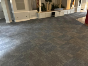 Modern commercial carpet tile installation in a large hall by Branch Floor Covering in Cranston, RI