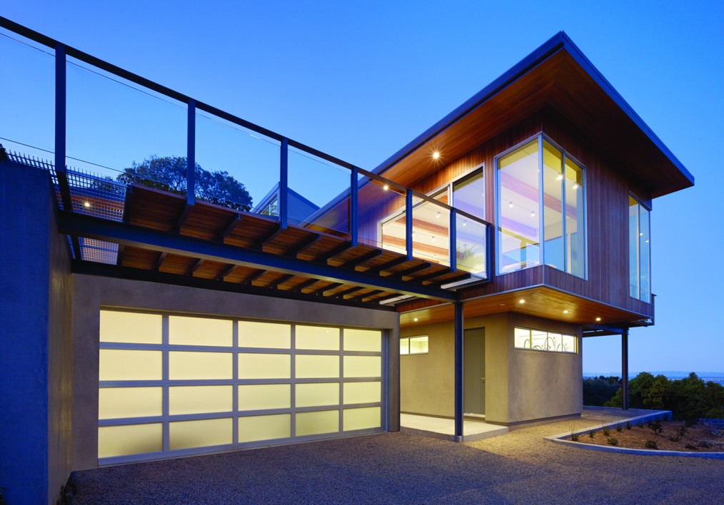 Modern frosted glass garage door on a contemporary home by Overhead Door Company of the Great Plains in Lawton, OK.