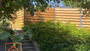 A modern horizontal wood fence installation, providing privacy and style from Fence Guru LLC in Denver, CO.
