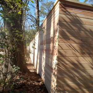 A modern horizontal wood privacy fence installed by Fence & Custom Gatework LLC in Columbia, SC
