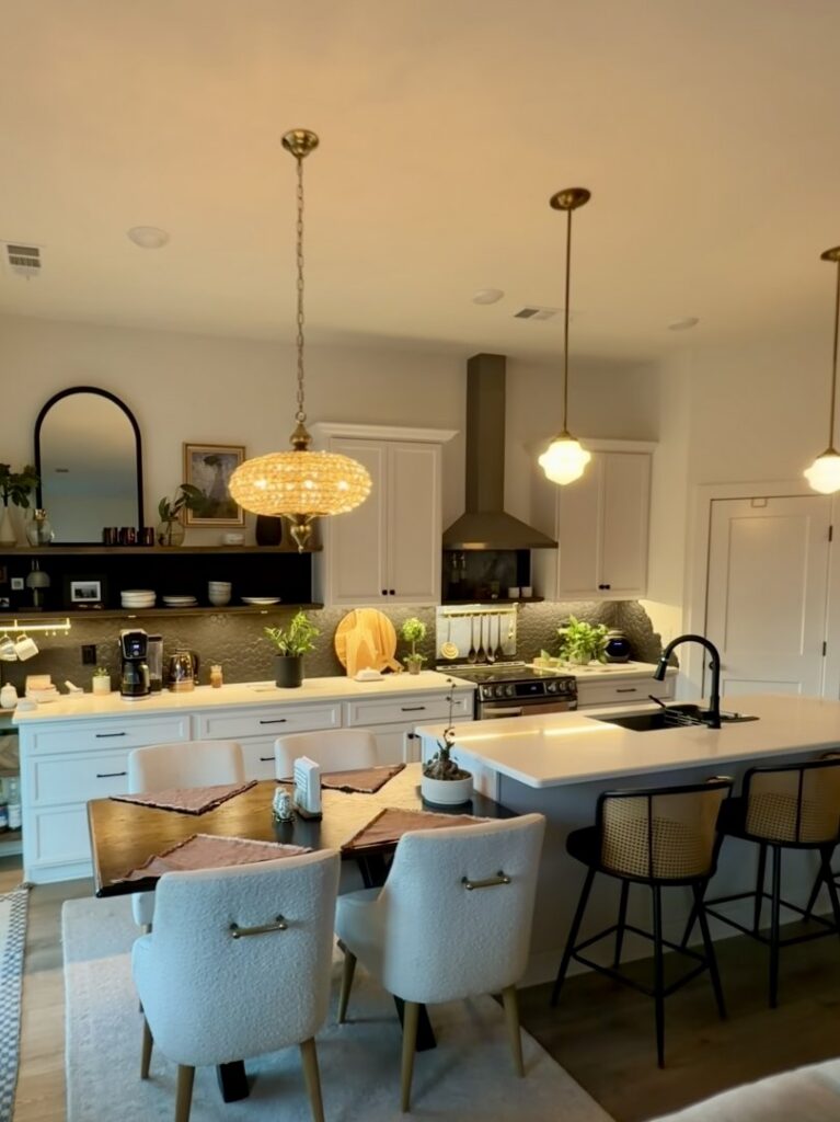 Bright modern kitchen featuring pendant and recessed lighting installed by Dr. Sparky in Nashville, TN