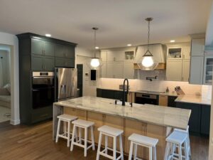 Modern kitchen lighting installation, including pendant and recessed lights, by CLB Electrical LLC in Townsend, DE.