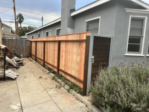 A modern wood fence and gate installation completed by Don Peterson Wood Fences & Decks in Santa Monica, CA.