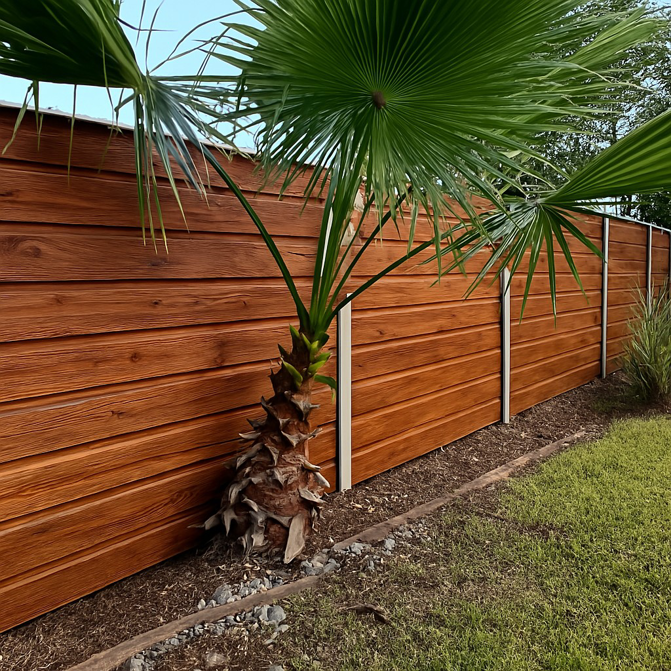 A newly installed modern wood fence by Fensteel LLC, a fencing contractor in Laredo, TX.