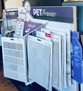 Mohawk Pet Premier carpet samples displayed at Carpet Center Huron SD in Huron, SD, for pet-friendly flooring.