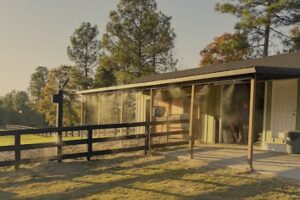 A mosquito misting system in operation, providing pest control for a property by Stokes Mosquito and Pest Services in North Augusta, SC.