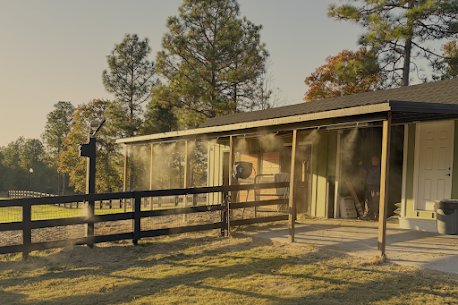 A mosquito misting system in operation, providing pest control for a property by Stokes Mosquito and Pest Services in North Augusta, SC.