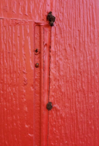 Mud dauber nests on a red wooden surface, a pest issue addressed by Lakeline Pest Control in Leander, TX